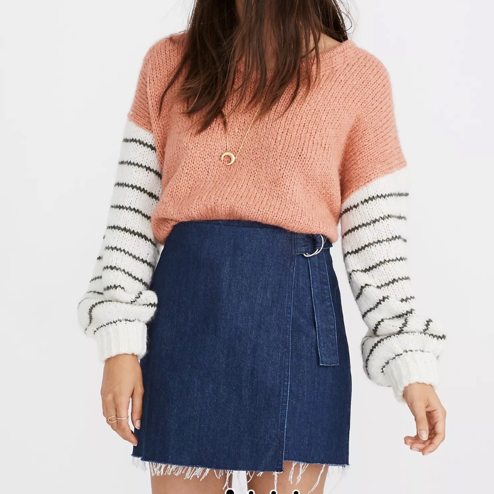 Denim Raw-Hem Mini Wrap Skirt Sz 10